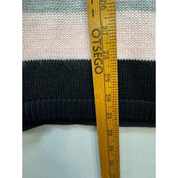 White House Black Market Womens Striped Poncho Sweater L Black Gray Pink - Picture 7 of 11
